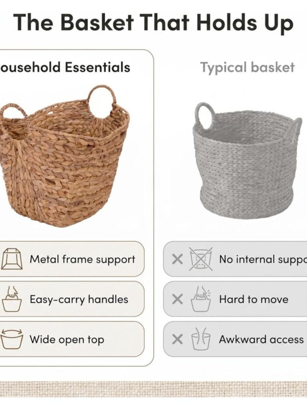 ML-4002 Tall Water Hyacinth Wicker Basket with Handles | Natural, Brown, Natural - Picture 6 of 11